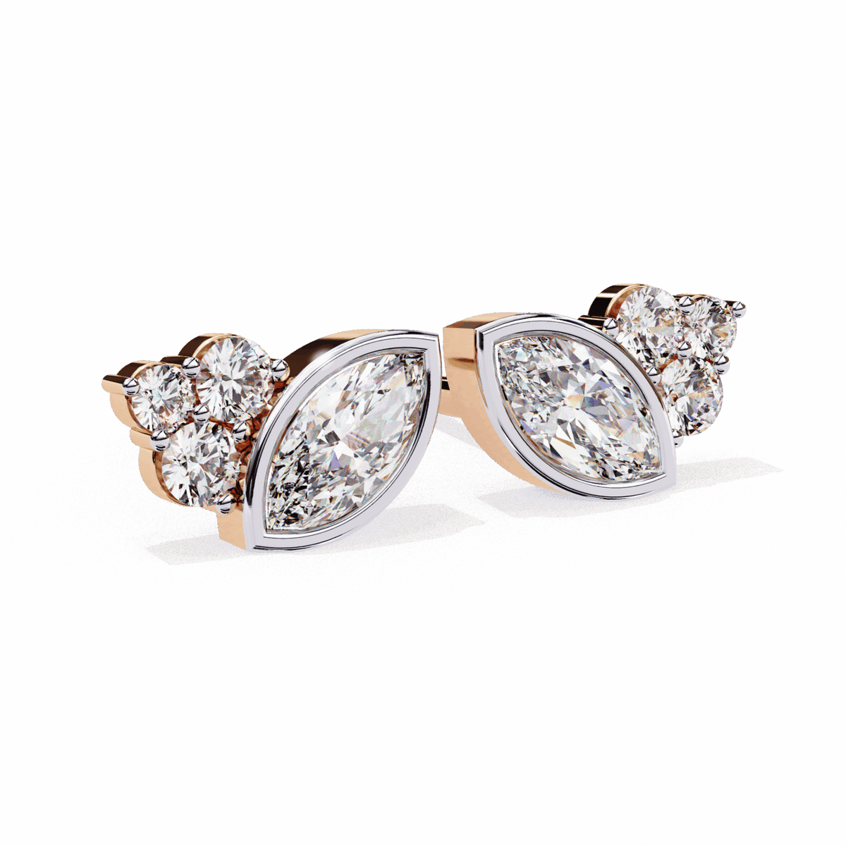 0.5 Carat Marquise and Round Cluster Stud Earrings in Moissanite | House of Estara