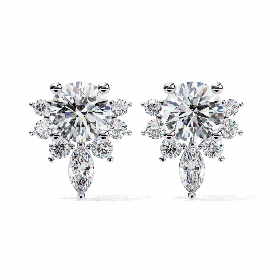 0.7 Carat Multi-Stone Marquise and Round Stud Earrings in Moissanite | House of Estara