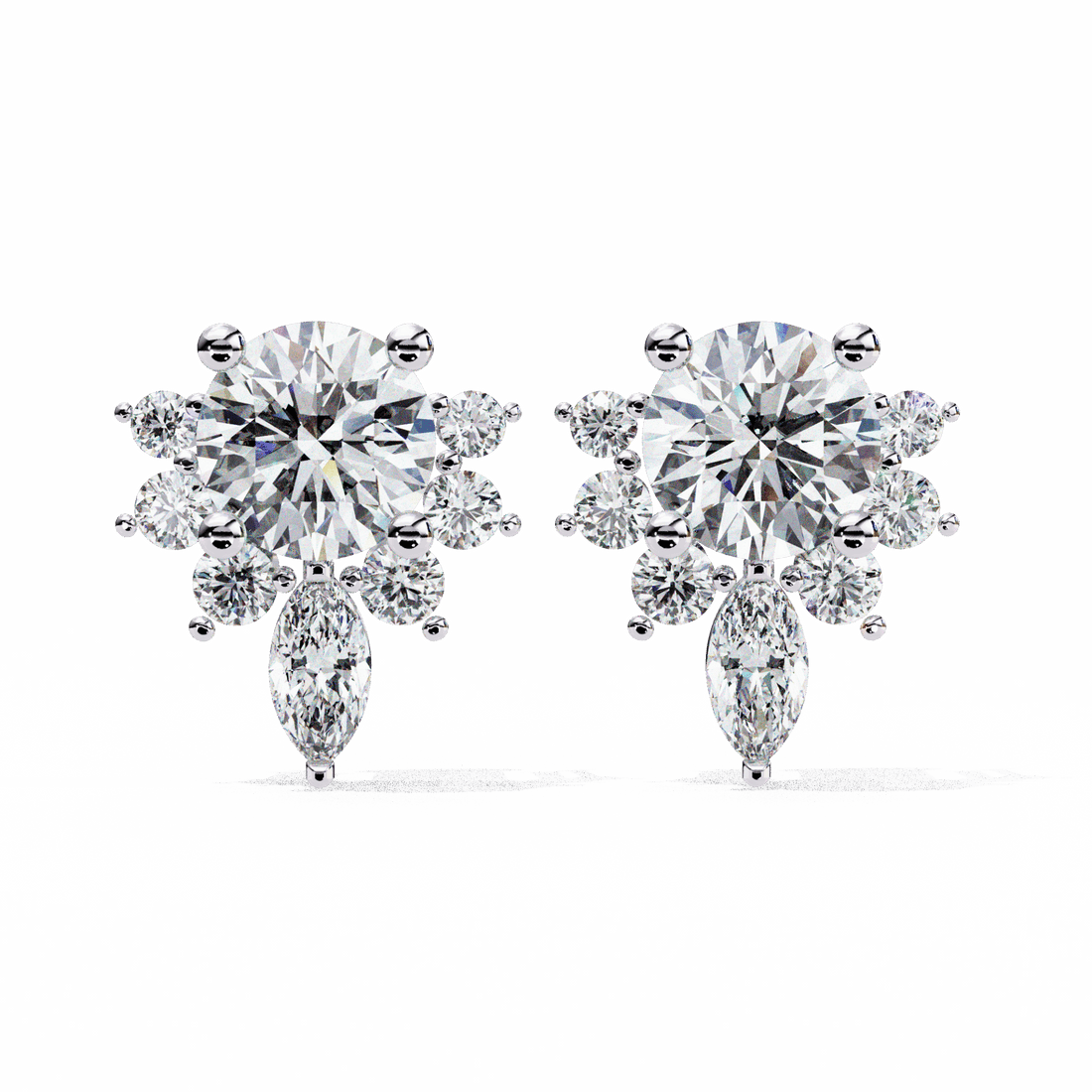 0.7 Carat Multi-Stone Marquise and Round Stud Earrings in Moissanite | House of Estara