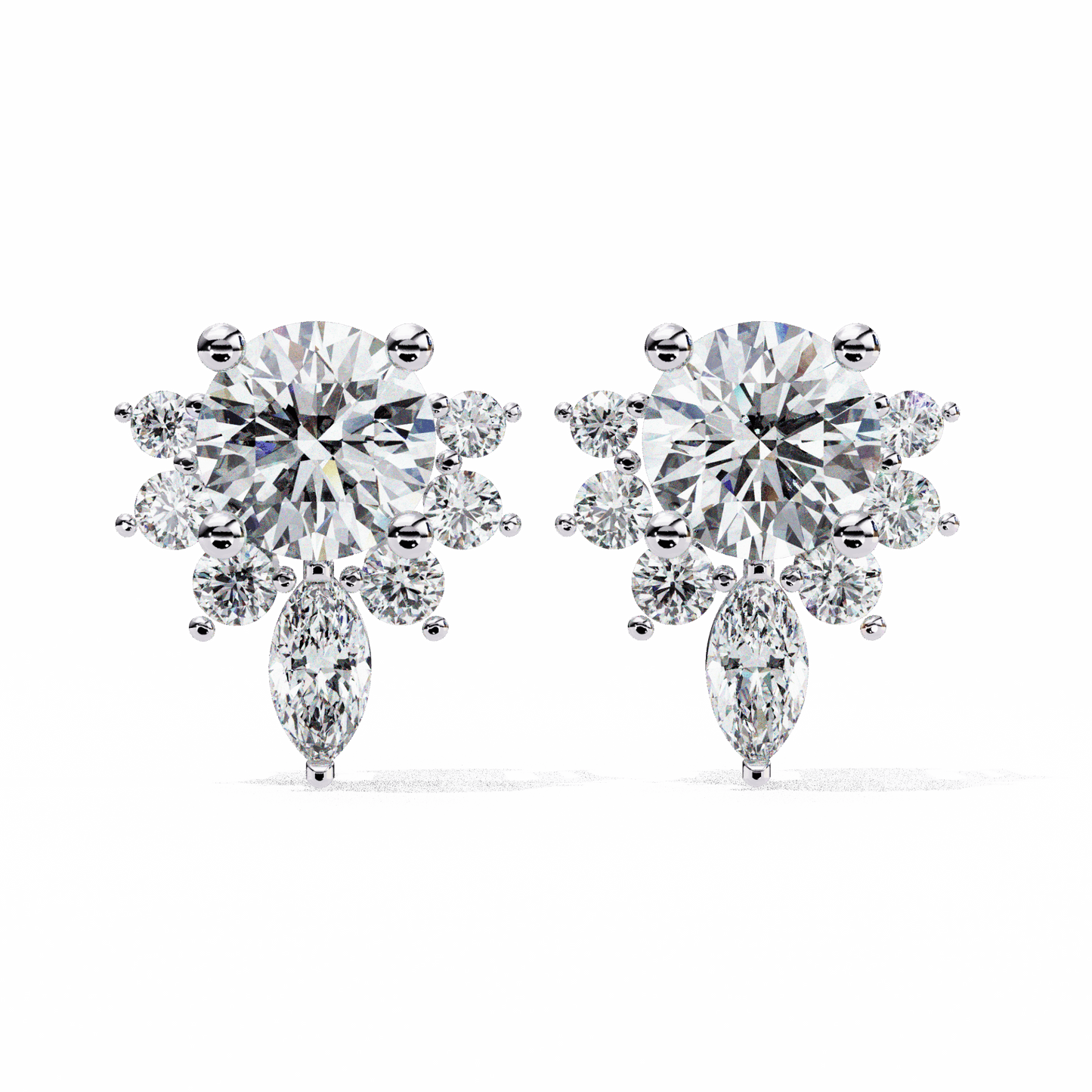 0.7 Carat Multi-Stone Marquise and Round Stud Earrings in Moissanite | House of Estara