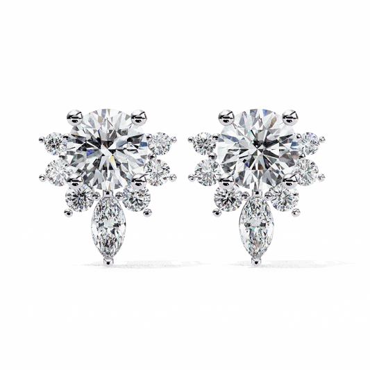 0.7 Carat Multi-Stone Marquise and Round Stud Earrings in Moissanite | House of Estara