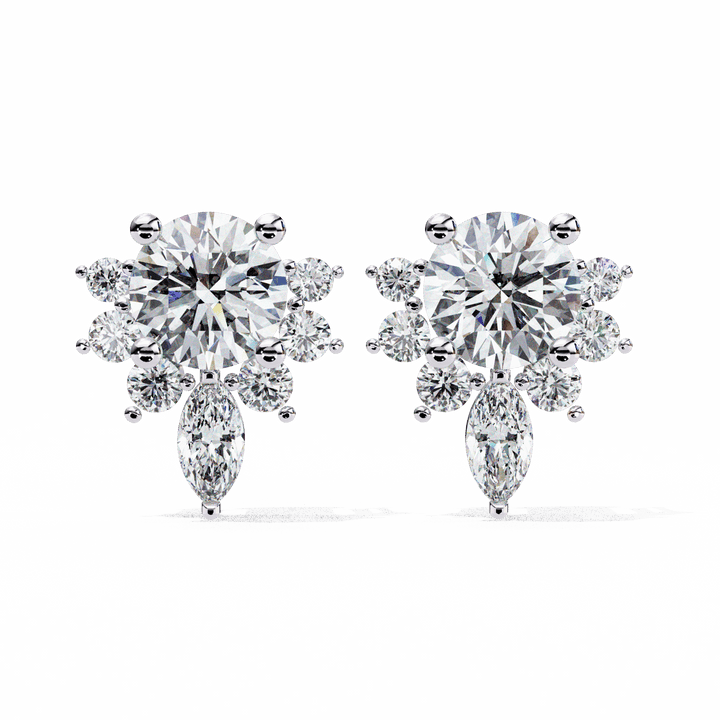 0.7 Carat Multi-Stone Marquise and Round Stud Earrings in Moissanite | House of Estara