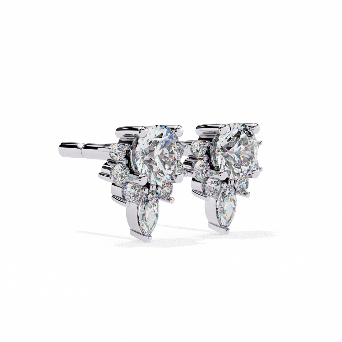 0.7 Carat Multi-Stone Marquise and Round Stud Earrings in Moissanite | House of Estara