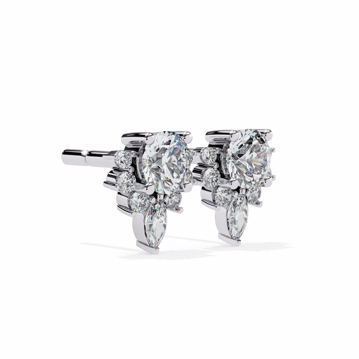 0.7 Carat Multi-Stone Marquise and Round Stud Earrings in Moissanite | House of Estara