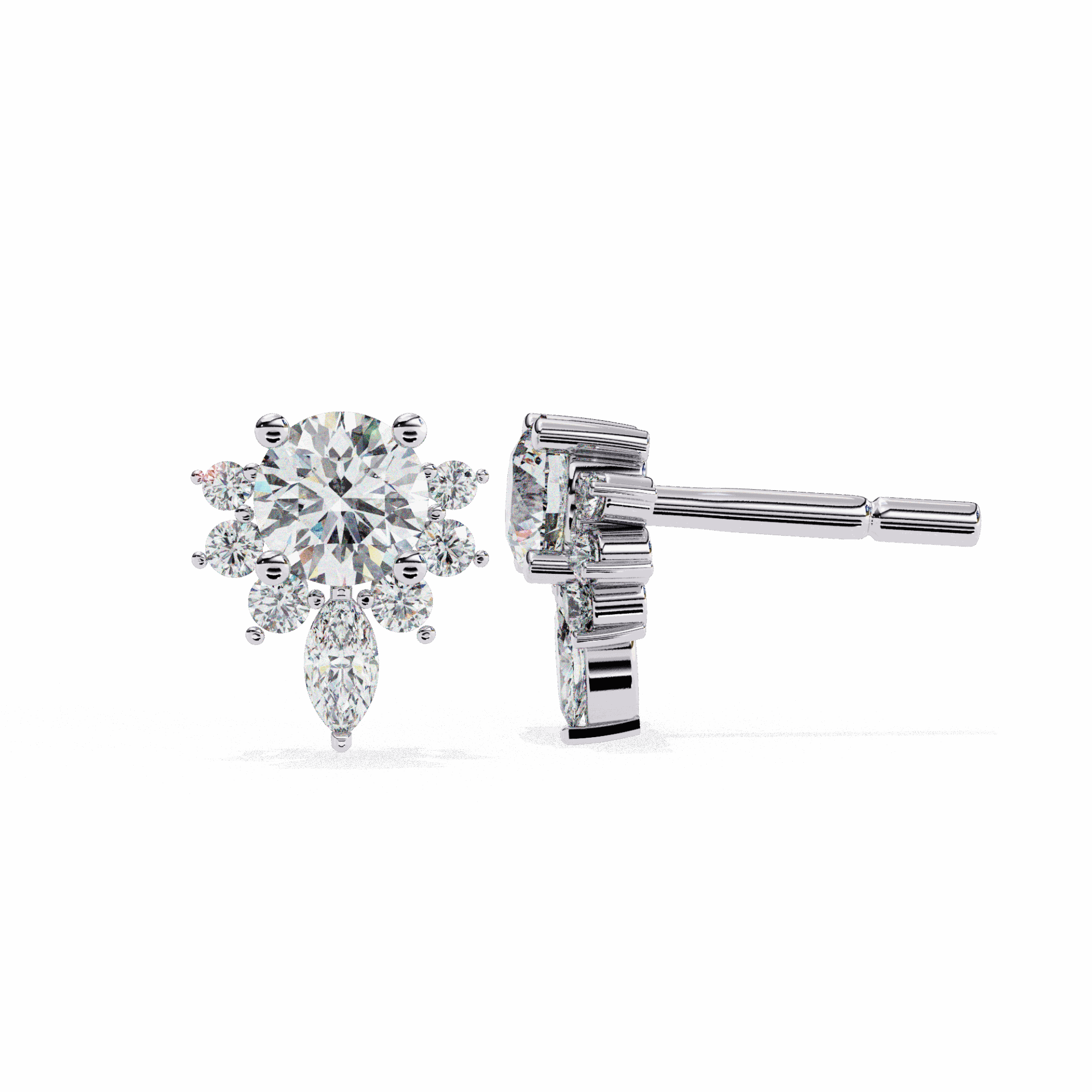 0.7 Carat Multi-Stone Marquise and Round Stud Earrings in Moissanite | House of Estara