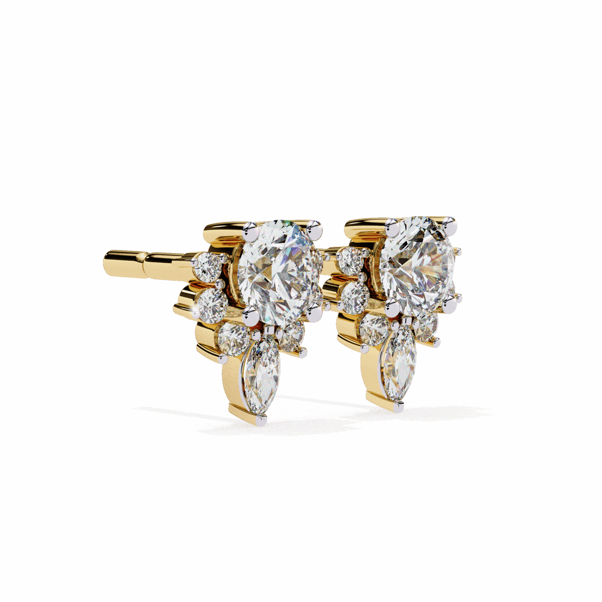 0.7 Carat Multi-Stone Marquise and Round Stud Earrings in Moissanite | House of Estara