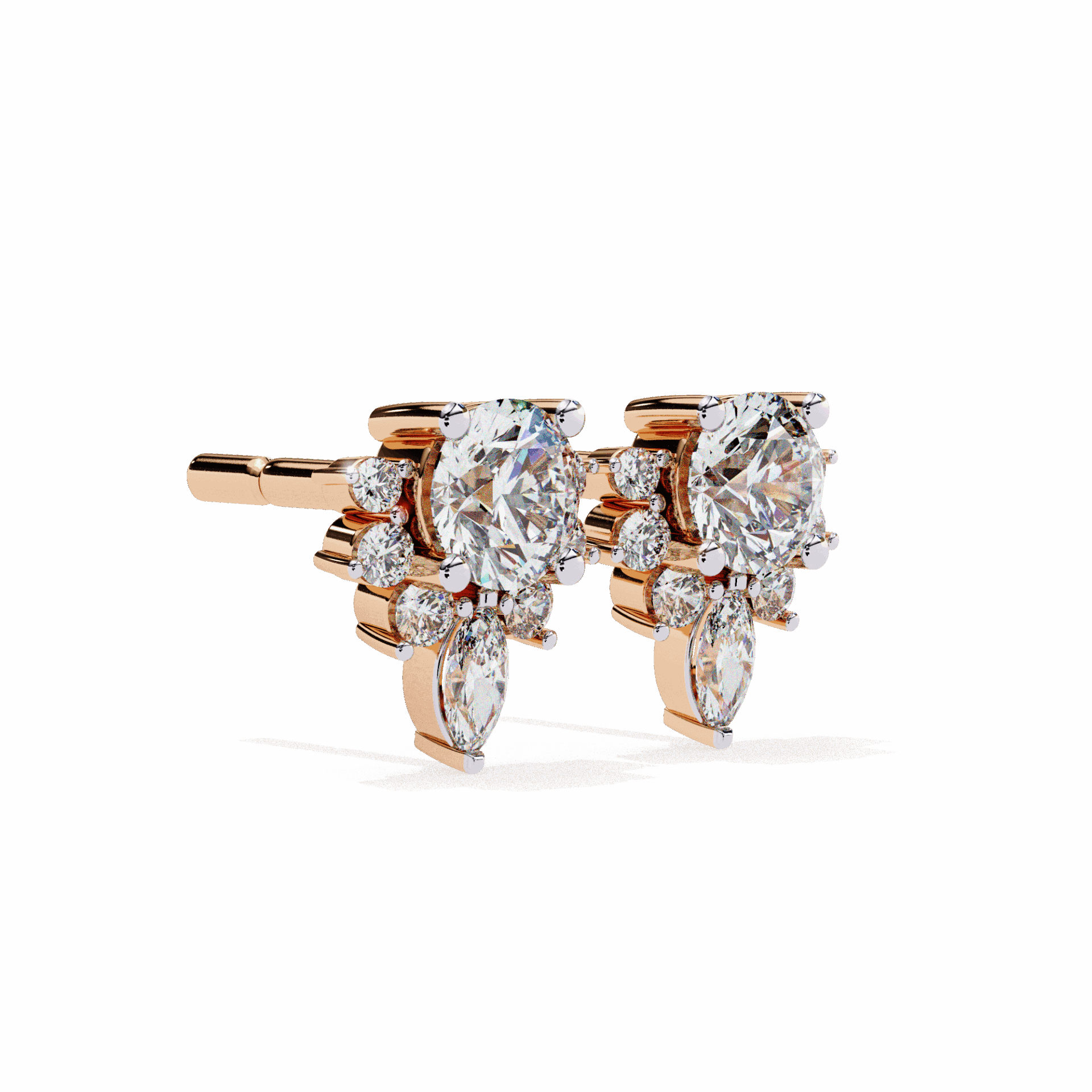 0.7 Carat Multi-Stone Marquise and Round Stud Earrings in Moissanite | House of Estara