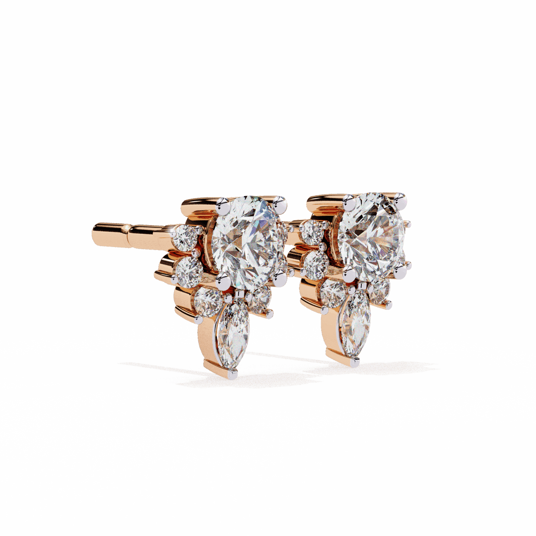 0.7 Carat Multi-Stone Marquise and Round Stud Earrings in Moissanite | House of Estara