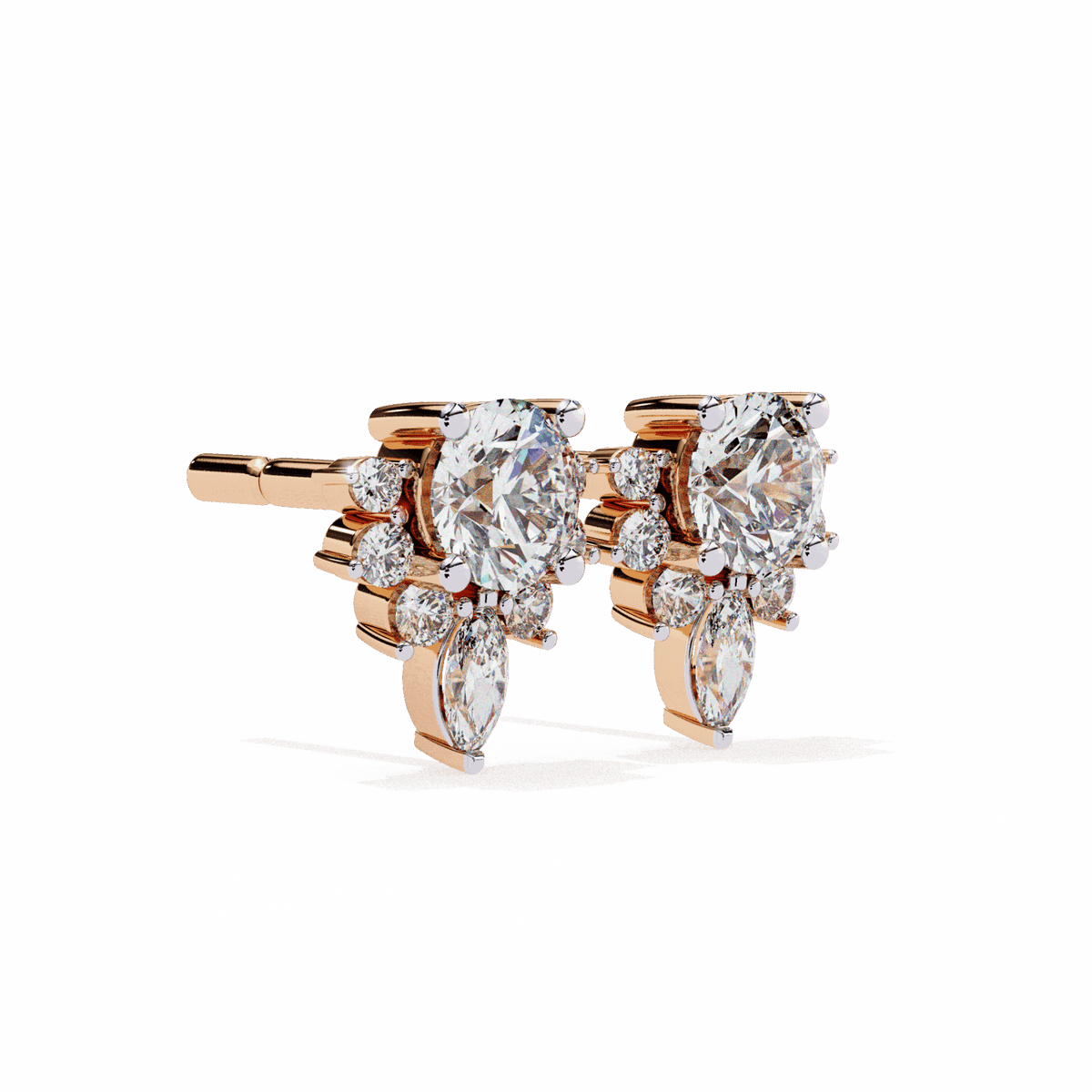 0.7 Carat Multi-Stone Marquise and Round Stud Earrings in Moissanite | House of Estara