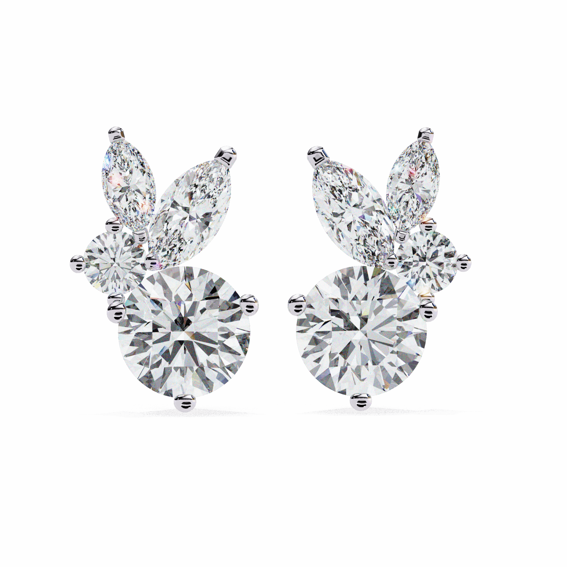1.5 Carat Alternating Marquise and Round Stud Earrings in Moissanite | House of Estara