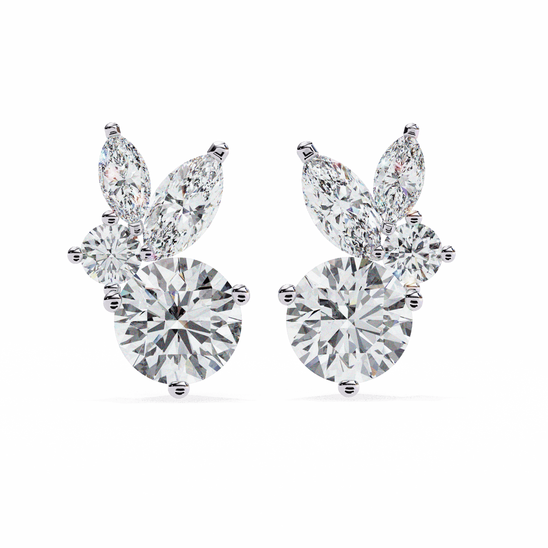 1.5 Carat Alternating Marquise and Round Stud Earrings in Moissanite | House of Estara