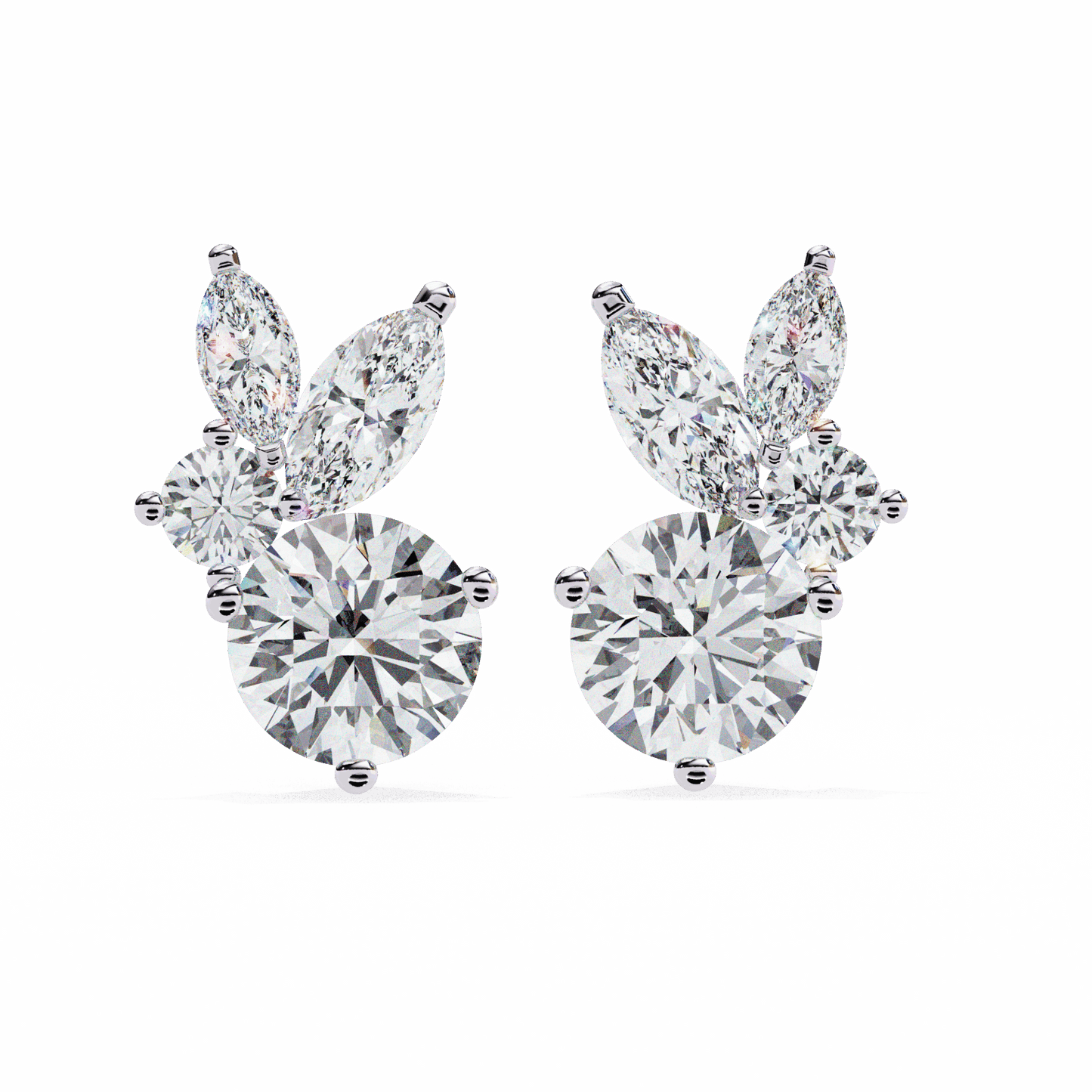 1.5 Carat Alternating Marquise and Round Stud Earrings in Moissanite | House of Estara