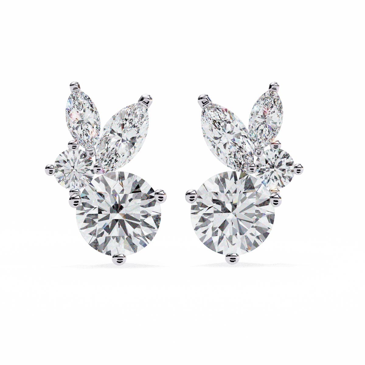 1.5 Carat Alternating Marquise and Round Stud Earrings in Moissanite | House of Estara