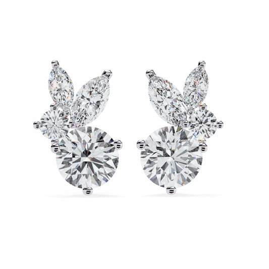 1.5 Carat Alternating Marquise and Round Stud Earrings in Moissanite | House of Estara