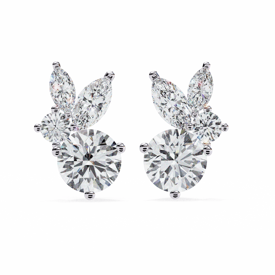 Alternating Marquise and Round Stud Earrings