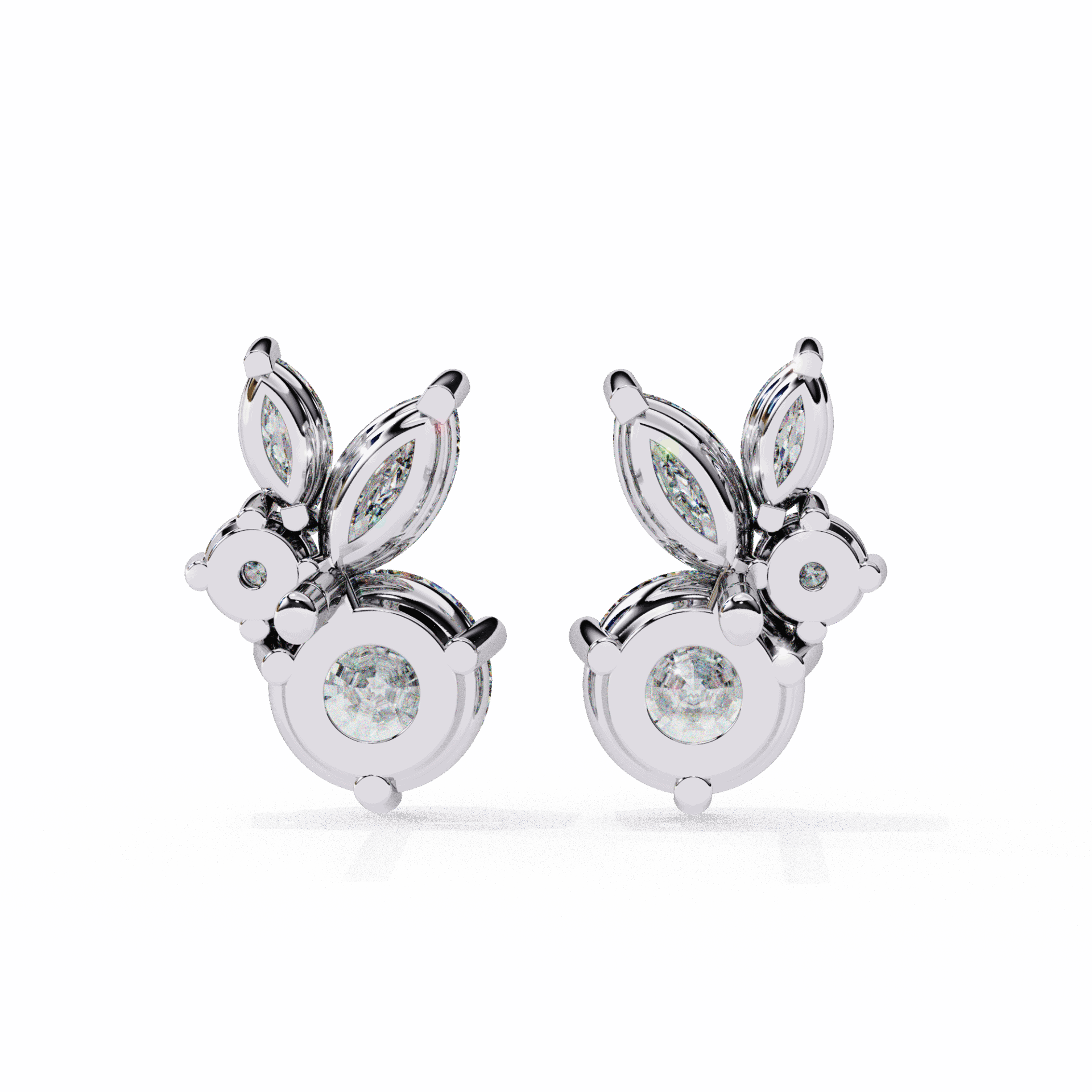 1.5 Carat Alternating Marquise and Round Stud Earrings in Moissanite | House of Estara