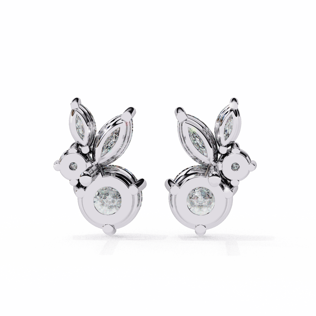 1.5 Carat Alternating Marquise and Round Stud Earrings in Moissanite | House of Estara