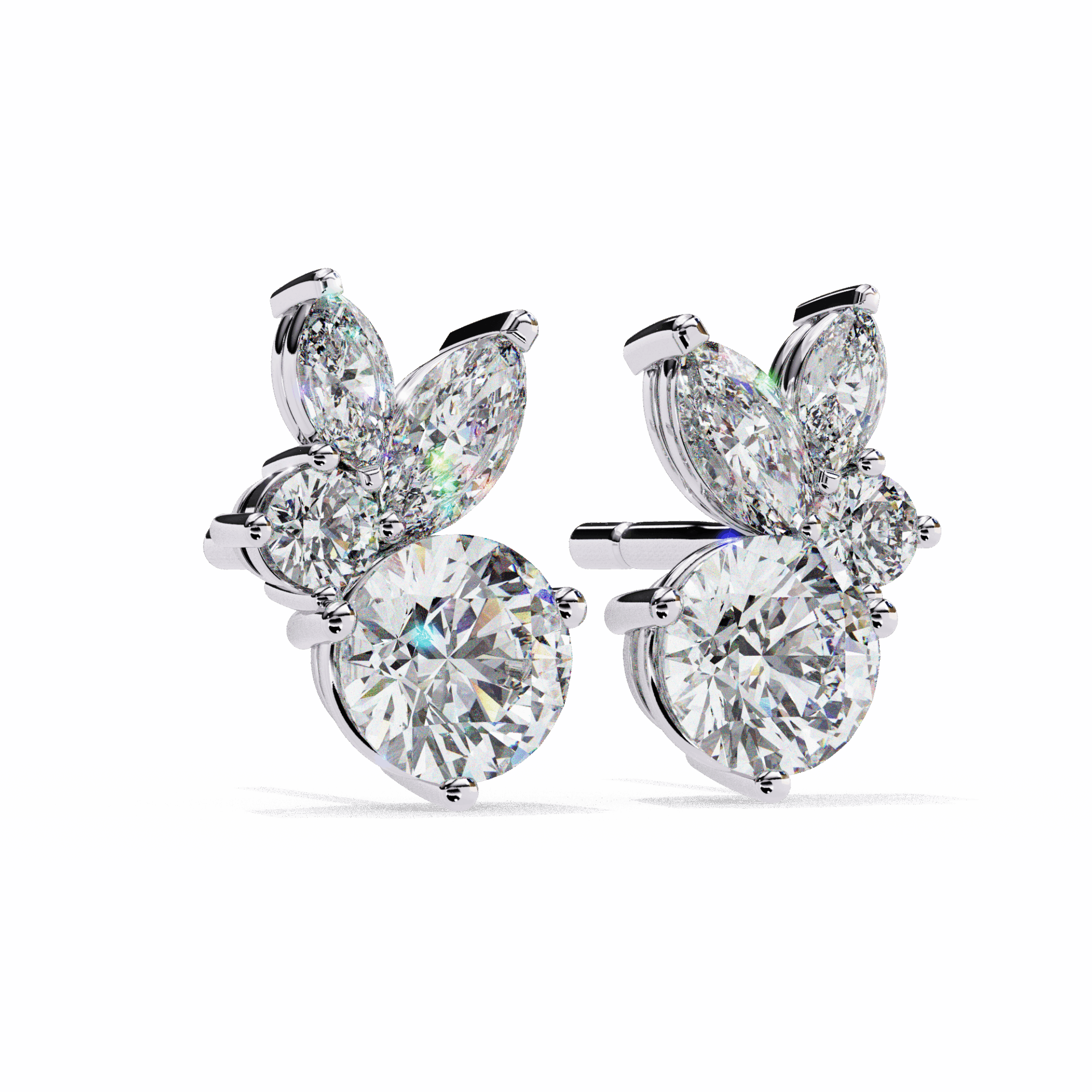 1.5 Carat Alternating Marquise and Round Stud Earrings in Moissanite | House of Estara