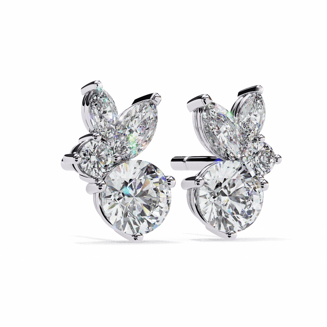 1.5 Carat Alternating Marquise and Round Stud Earrings in Moissanite | House of Estara