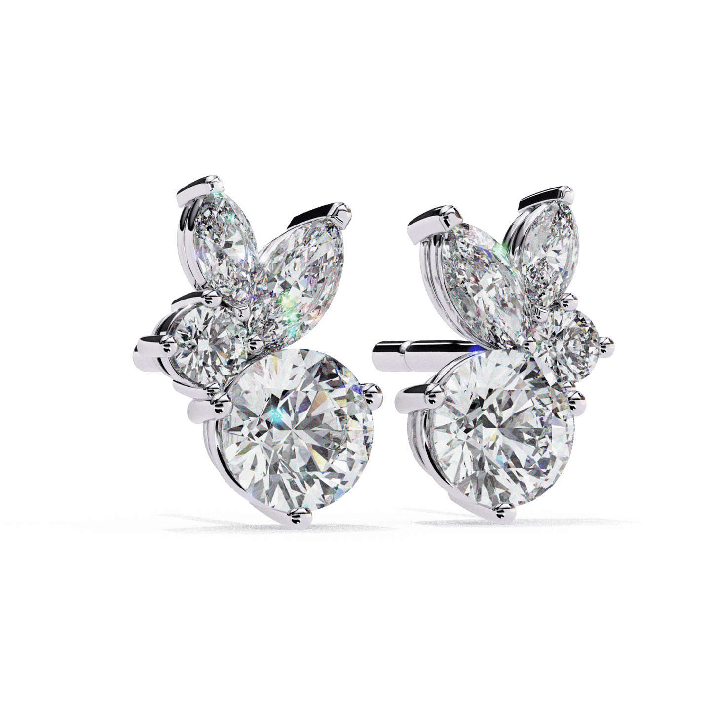 1.5 Carat Alternating Marquise and Round Stud Earrings in Moissanite | House of Estara