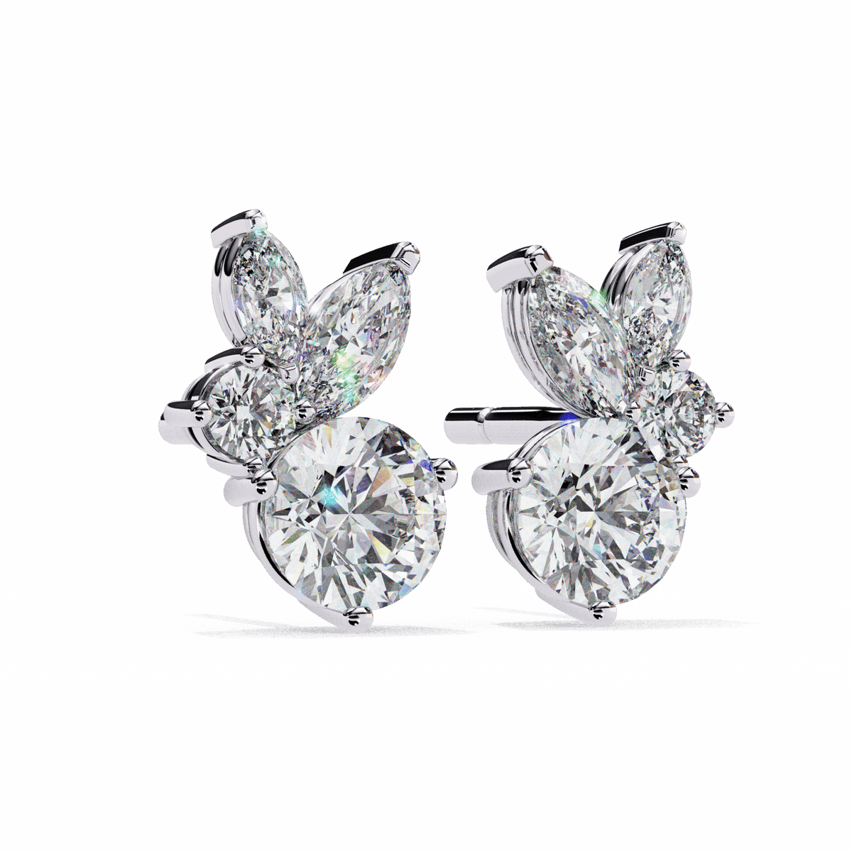 1.5 Carat Alternating Marquise and Round Stud Earrings in Moissanite | House of Estara