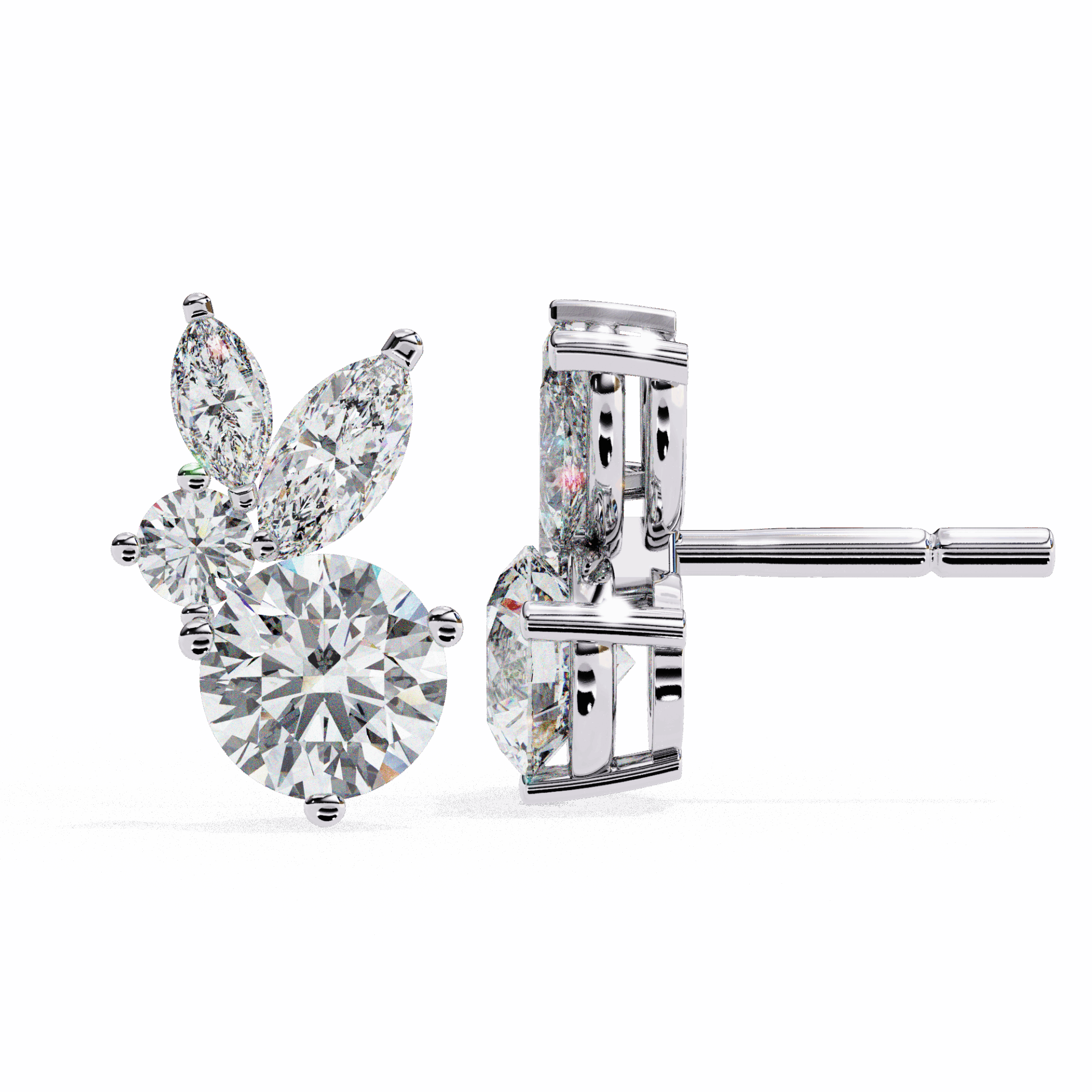 1.5 Carat Alternating Marquise and Round Stud Earrings in Moissanite | House of Estara
