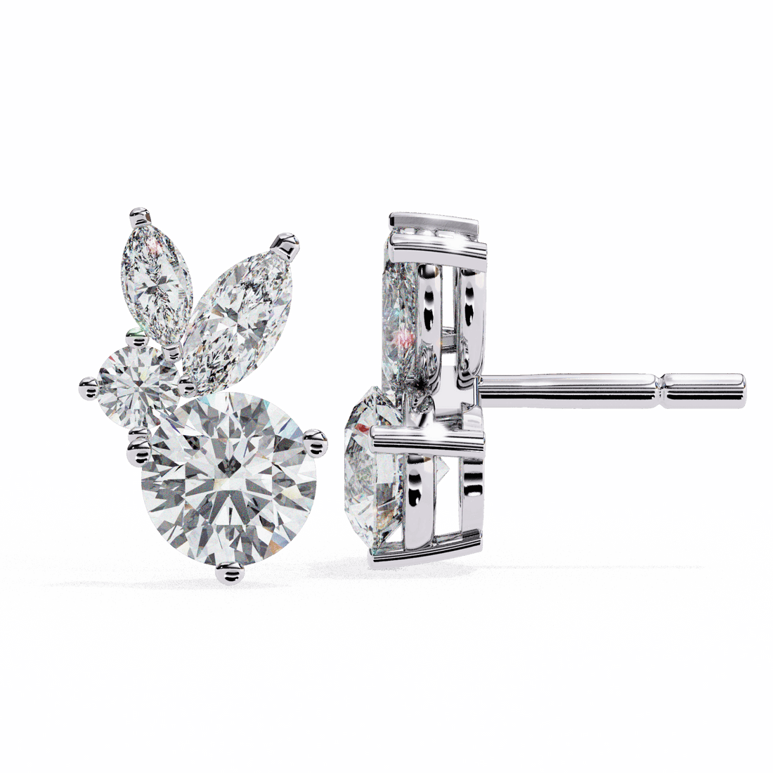 1.5 Carat Alternating Marquise and Round Stud Earrings in Moissanite | House of Estara
