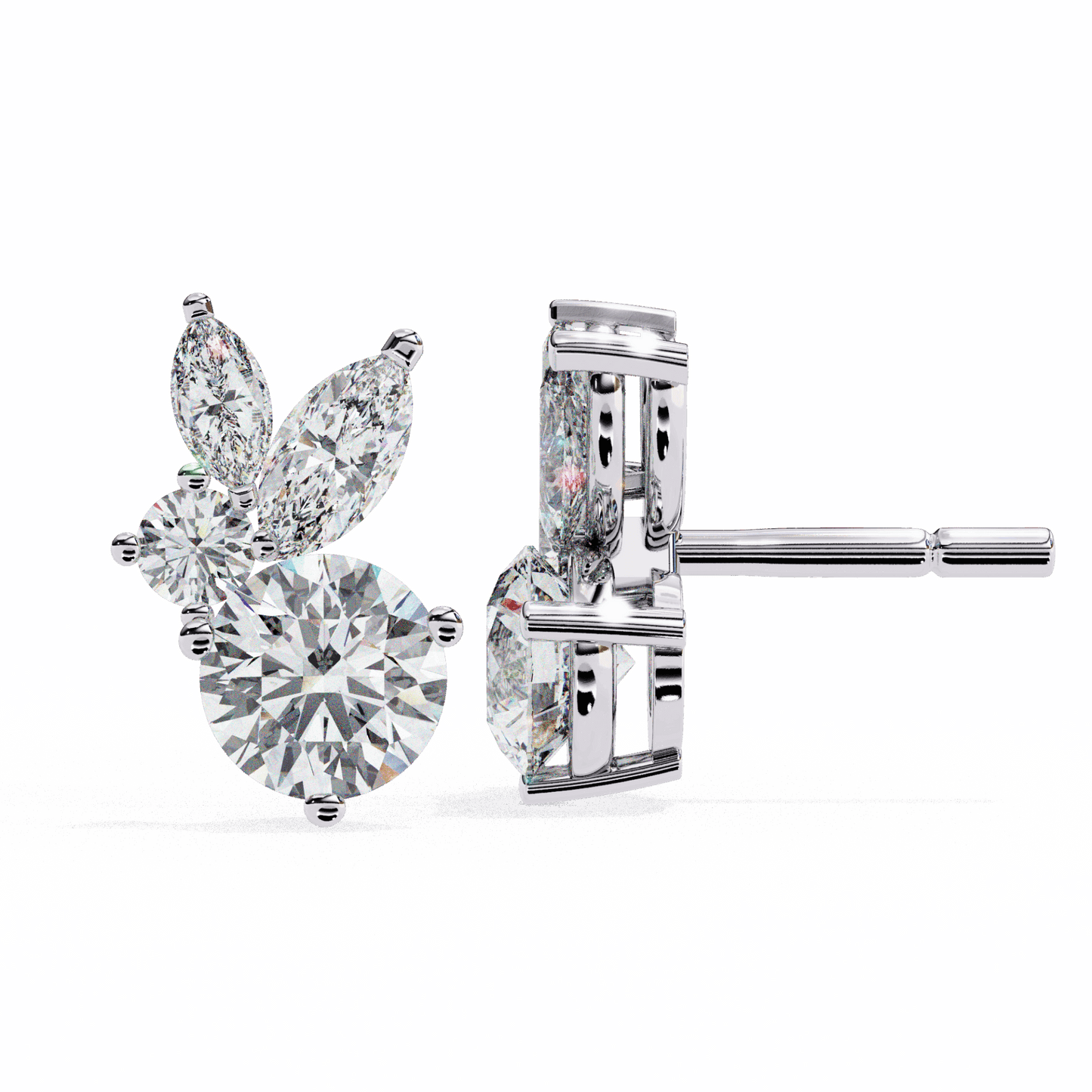 1.5 Carat Alternating Marquise and Round Stud Earrings in Moissanite | House of Estara