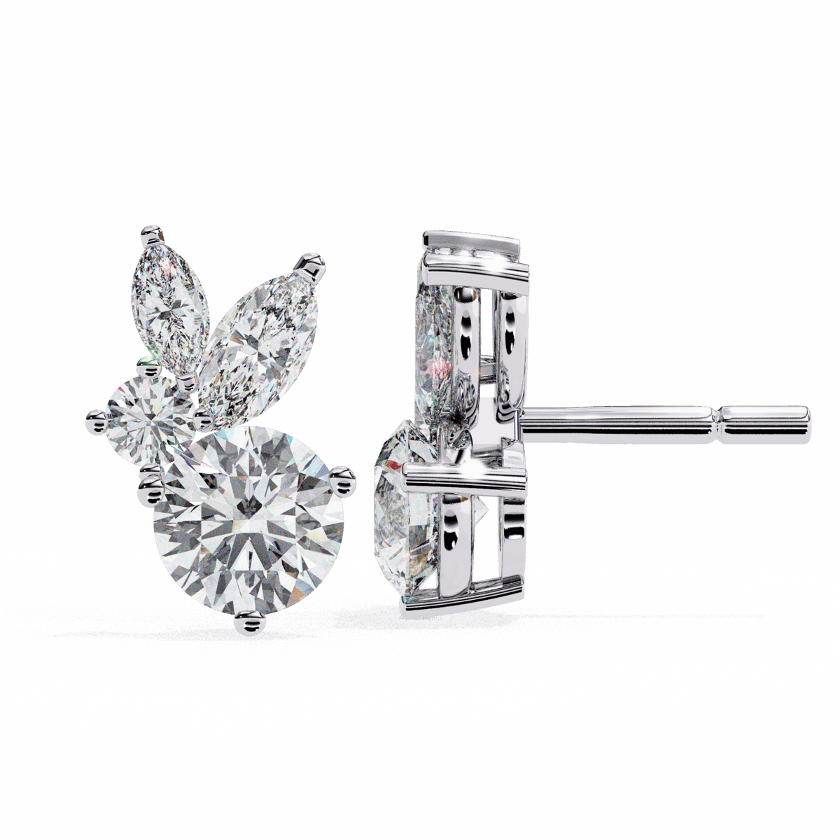 1.5 Carat Alternating Marquise and Round Stud Earrings in Moissanite | House of Estara