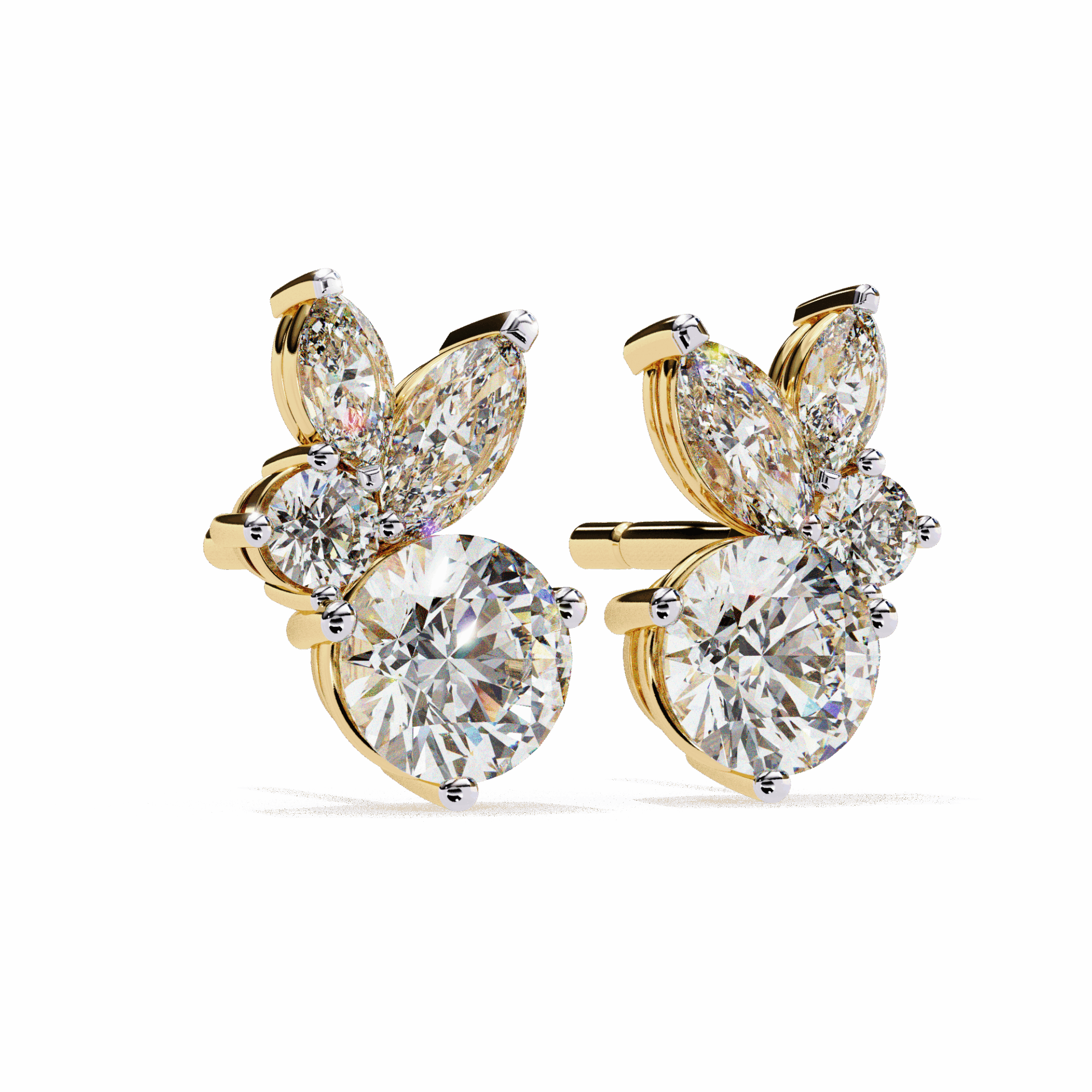 1.5 Carat Alternating Marquise and Round Stud Earrings in Moissanite | House of Estara