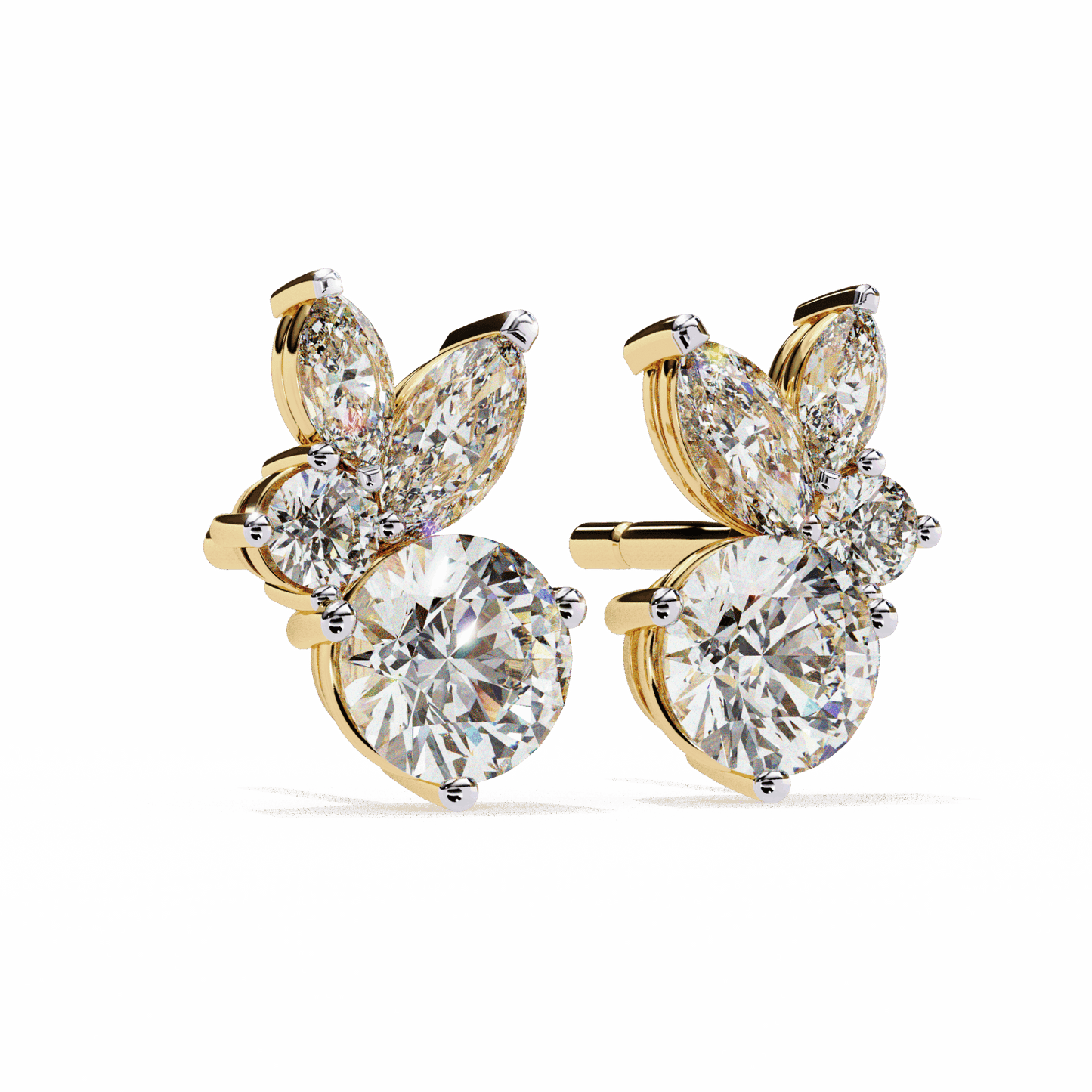 1.5 Carat Alternating Marquise and Round Stud Earrings in Moissanite | House of Estara