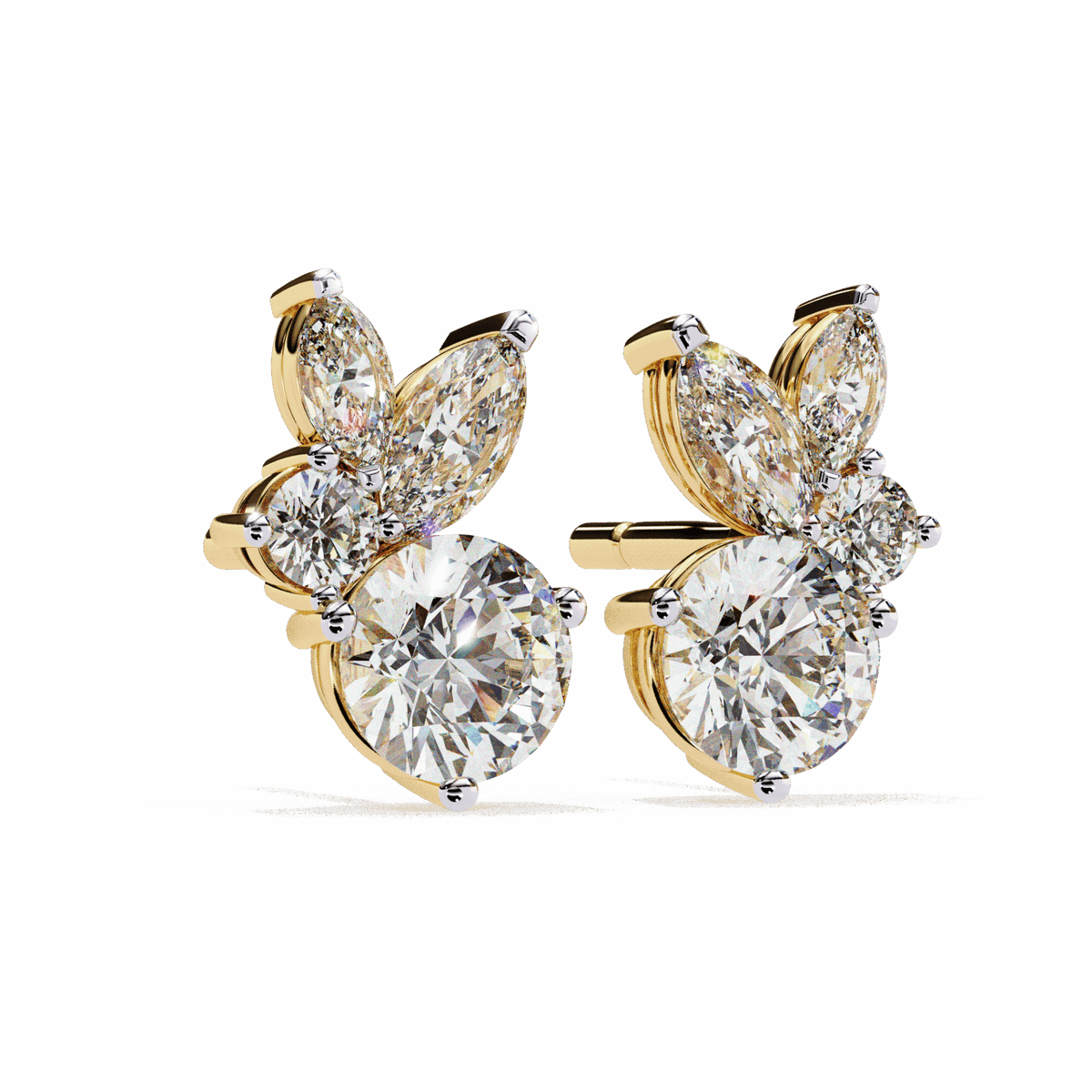 1.5 Carat Alternating Marquise and Round Stud Earrings in Moissanite | House of Estara