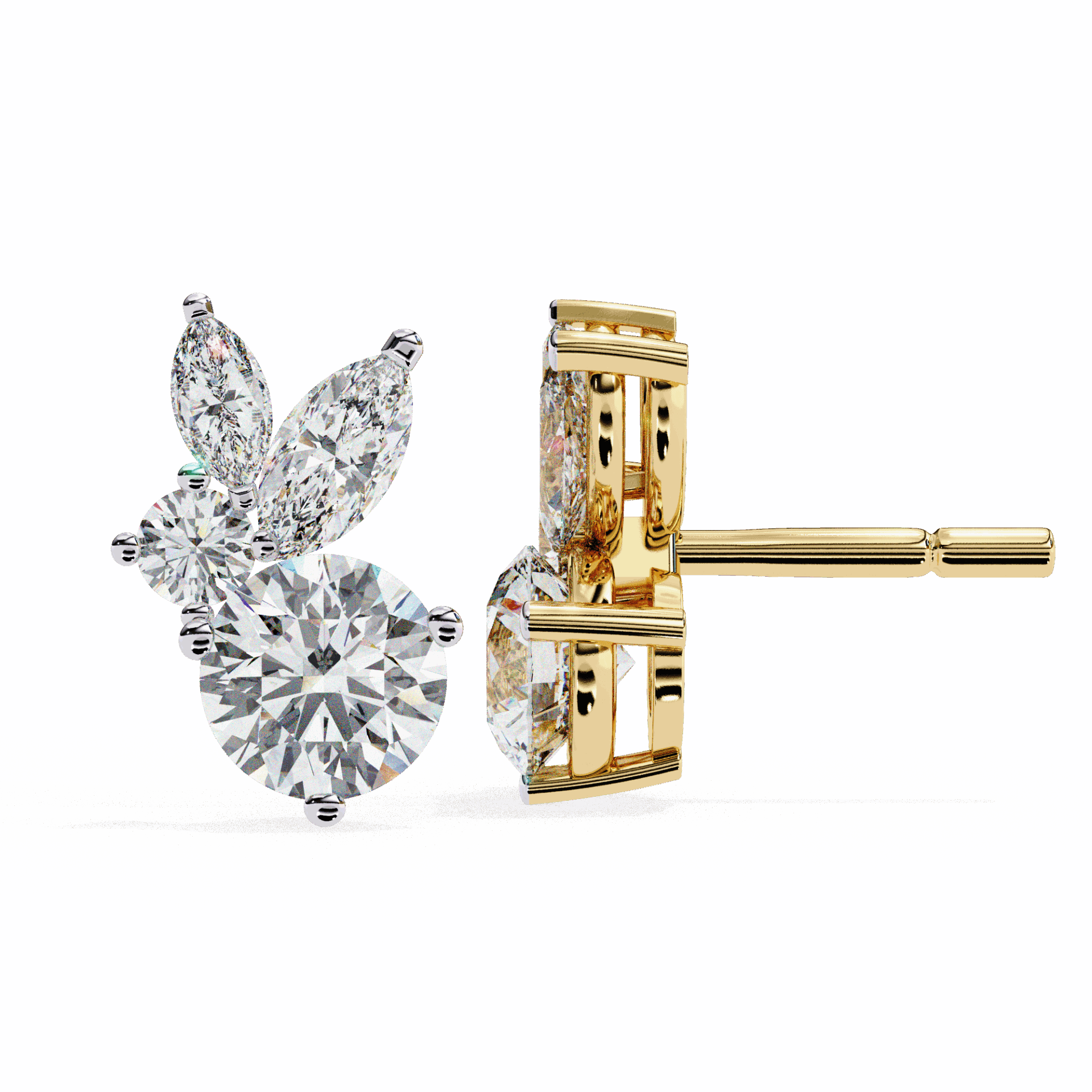 1.5 Carat Alternating Marquise and Round Stud Earrings in Moissanite | House of Estara