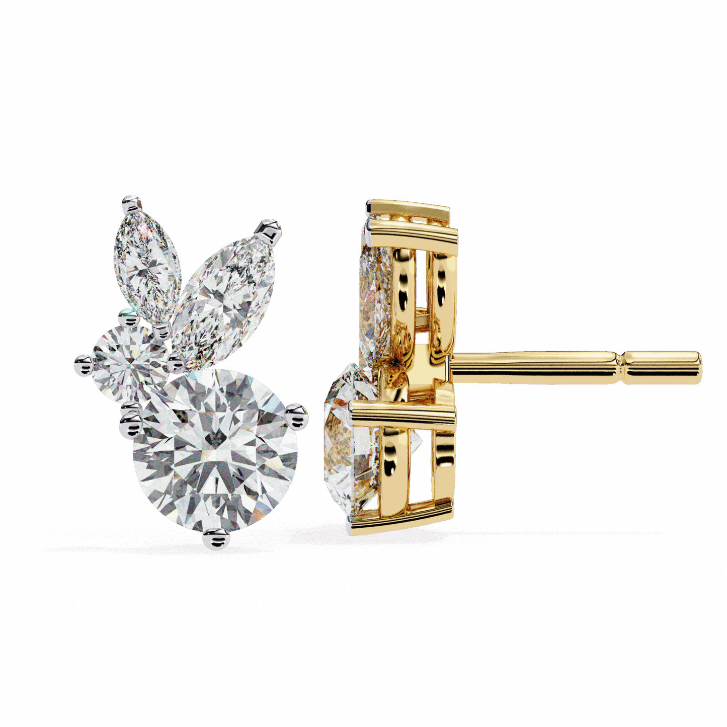 1.5 Carat Alternating Marquise and Round Stud Earrings in Moissanite | House of Estara