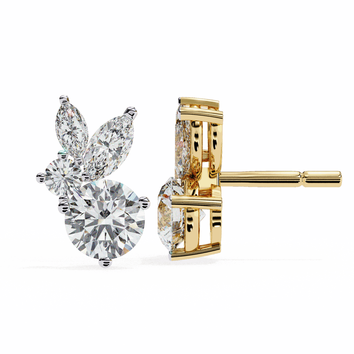 1.5 Carat Alternating Marquise and Round Stud Earrings in Moissanite | House of Estara
