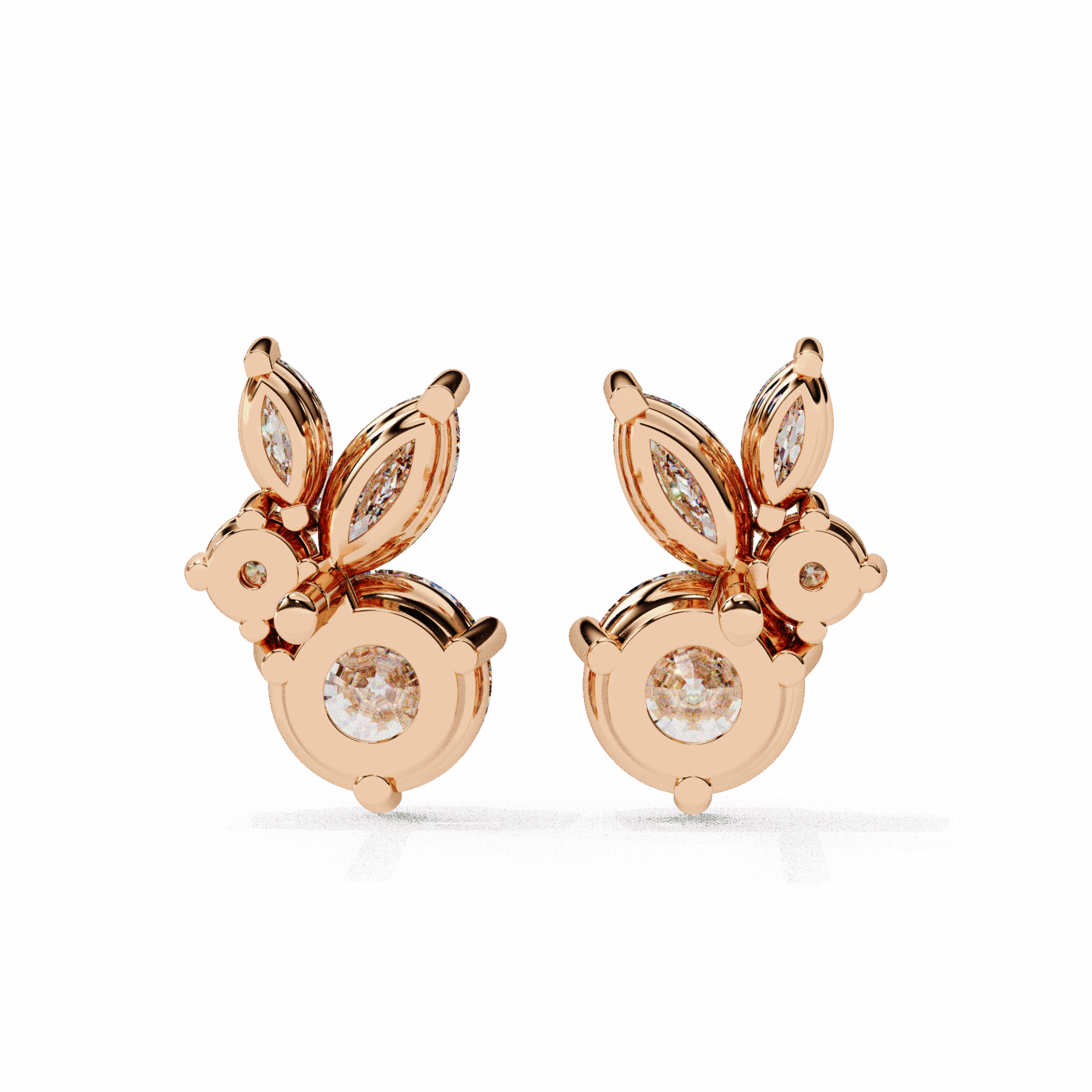 1.5 Carat Alternating Marquise and Round Stud Earrings in Moissanite | House of Estara