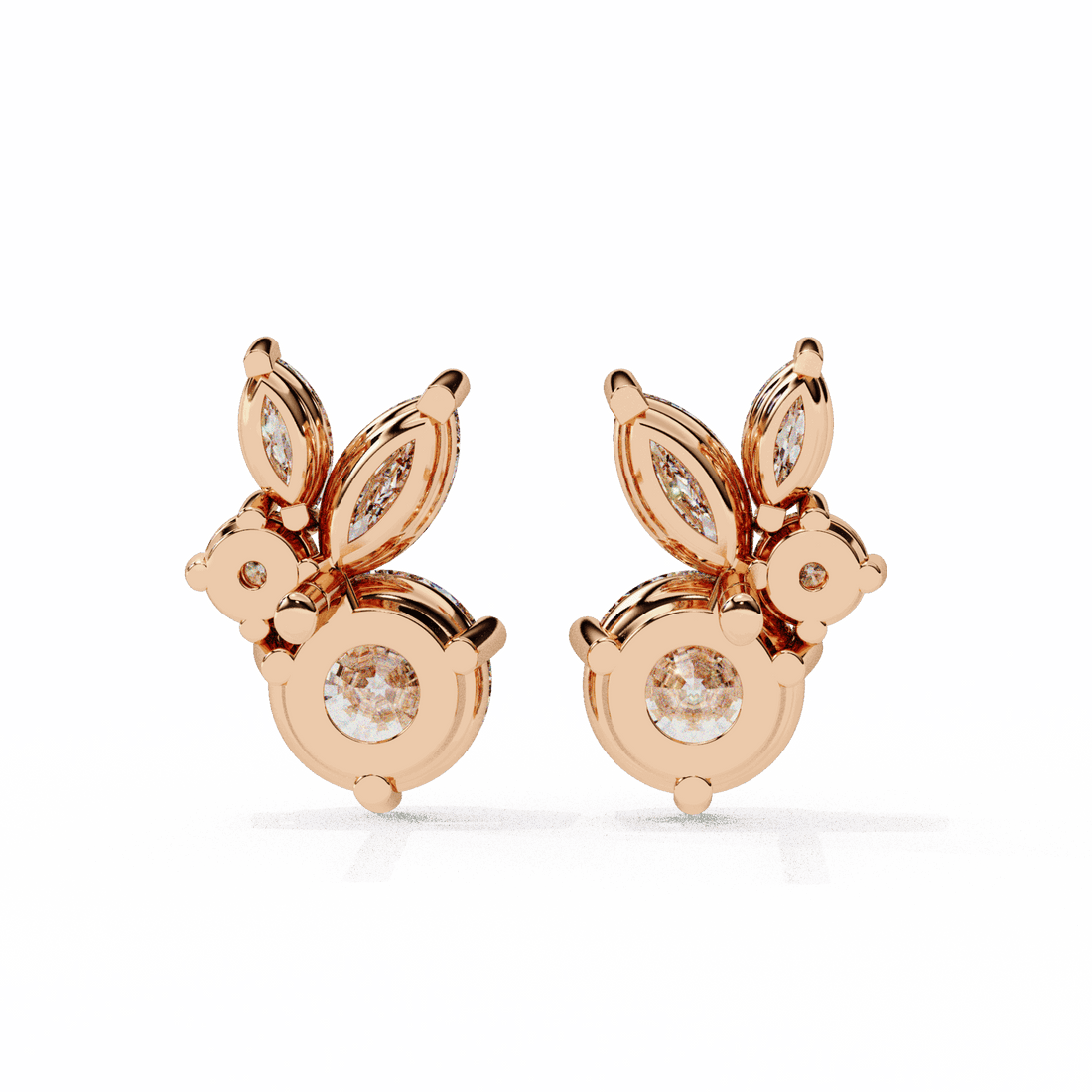 1.5 Carat Alternating Marquise and Round Stud Earrings in Moissanite | House of Estara