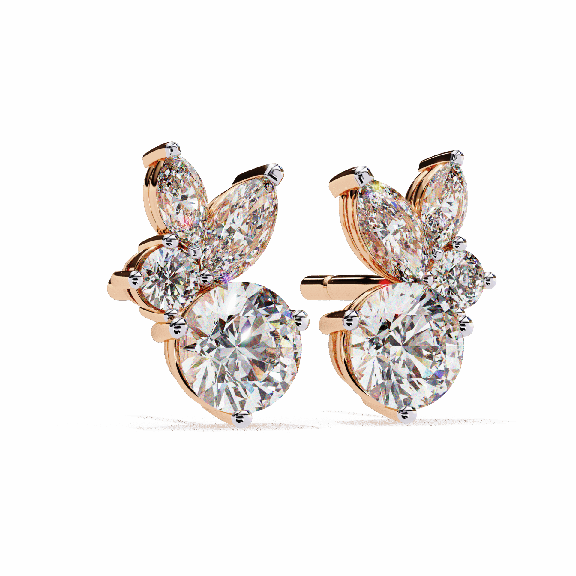 1.5 Carat Alternating Marquise and Round Stud Earrings in Moissanite | House of Estara
