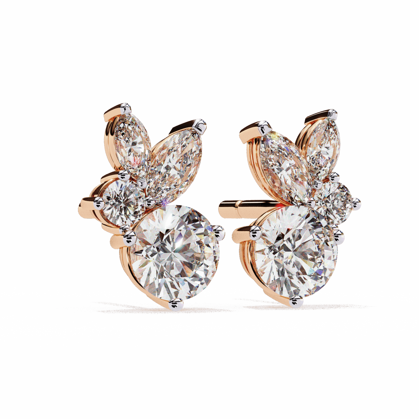 1.5 Carat Alternating Marquise and Round Stud Earrings in Moissanite | House of Estara