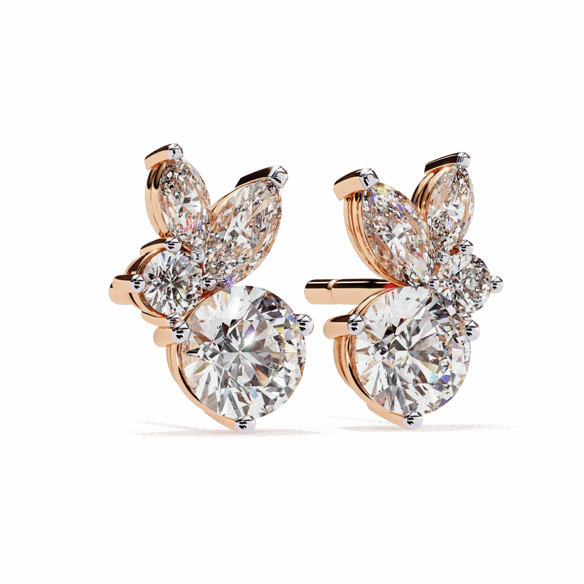 1.5 Carat Alternating Marquise and Round Stud Earrings in Moissanite | House of Estara