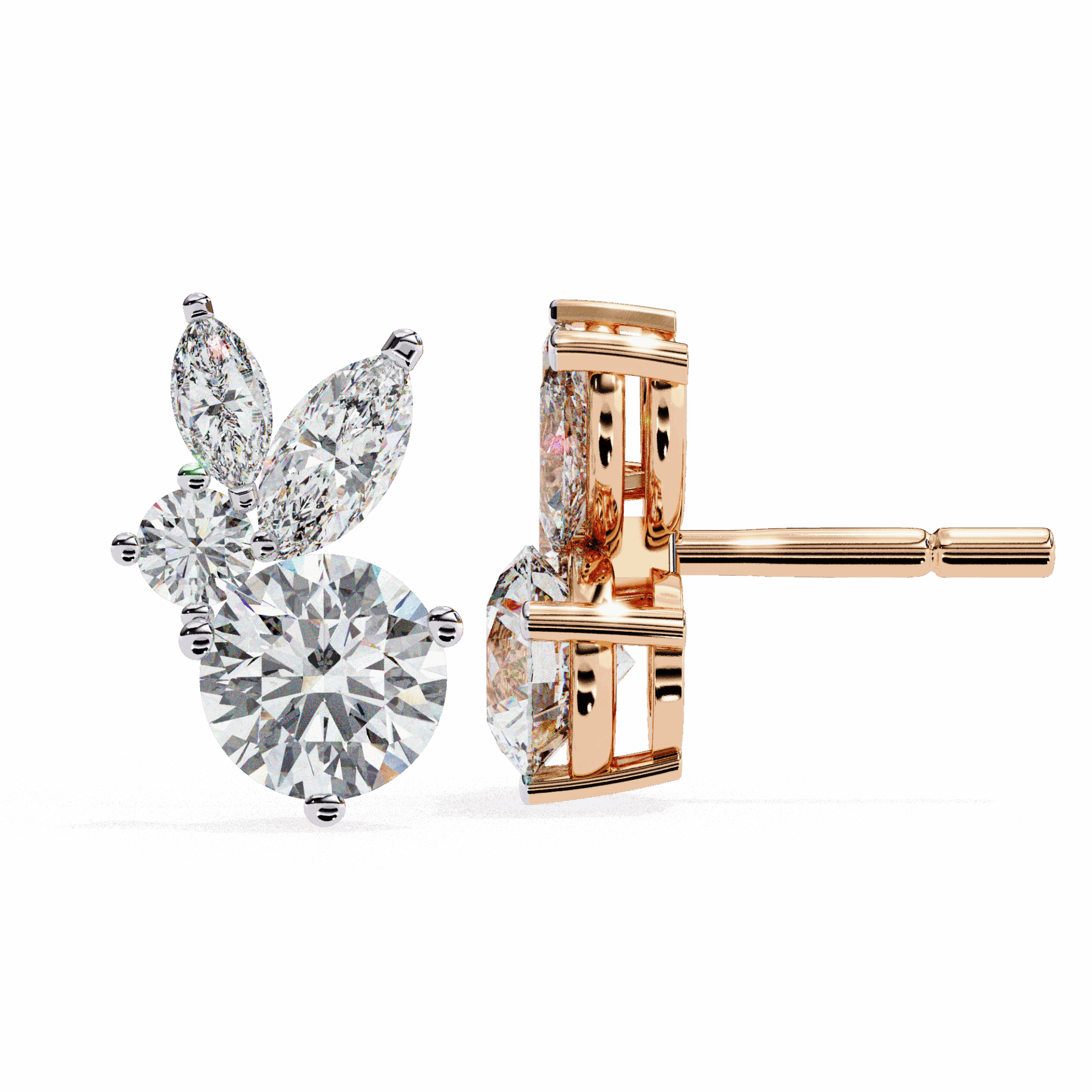1.5 Carat Alternating Marquise and Round Stud Earrings in Moissanite | House of Estara