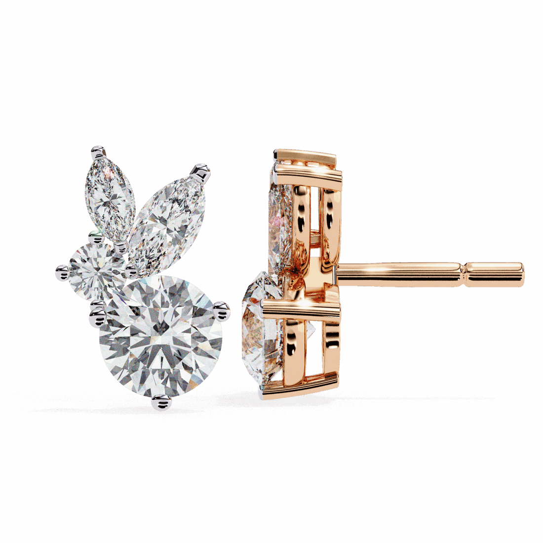 1.5 Carat Alternating Marquise and Round Stud Earrings in Moissanite | House of Estara