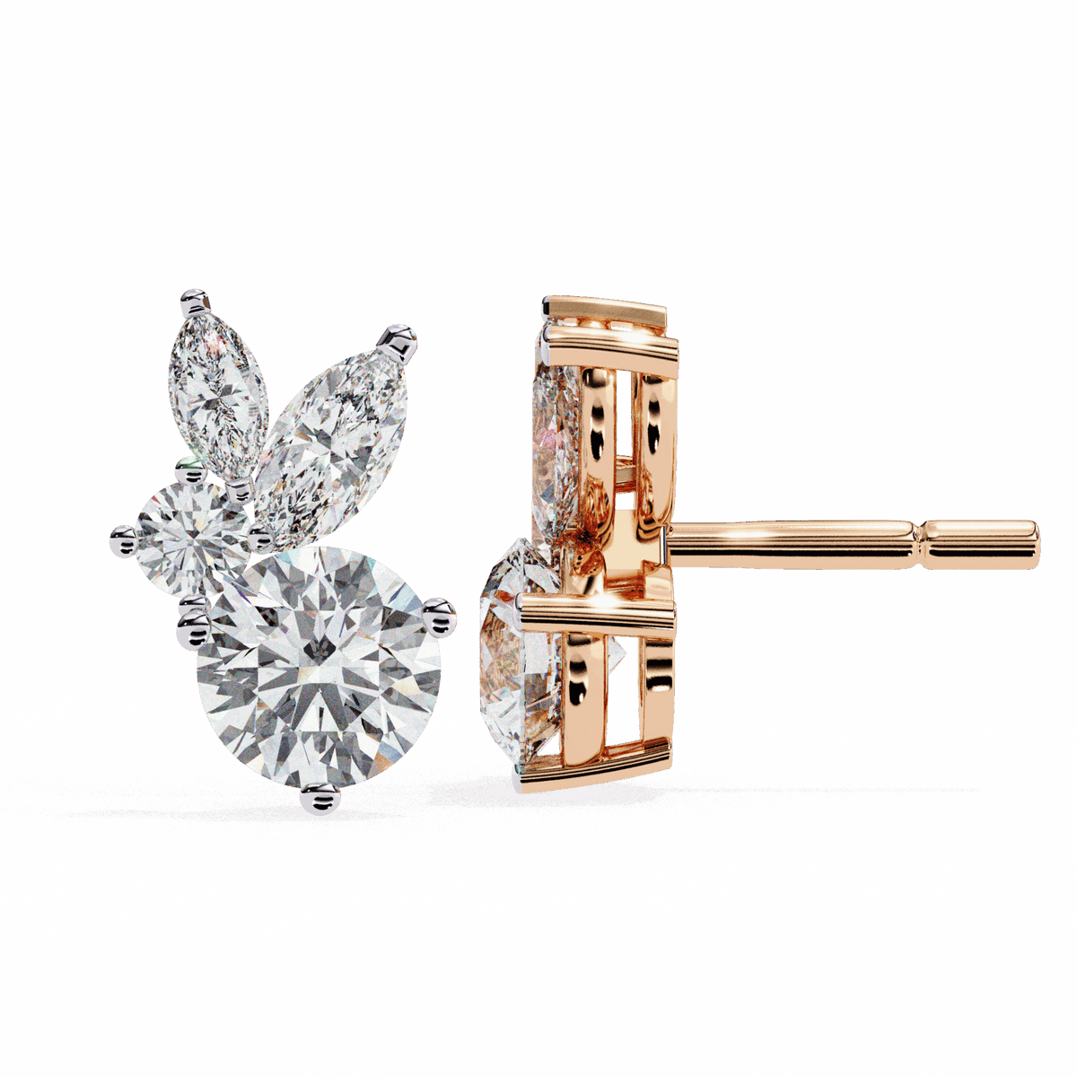 1.5 Carat Alternating Marquise and Round Stud Earrings in Moissanite | House of Estara