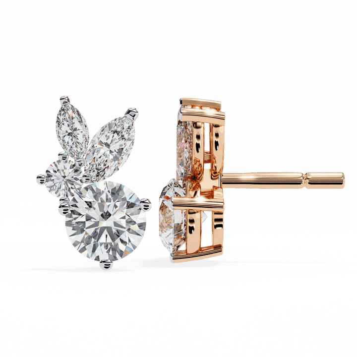 1.5 Carat Alternating Marquise and Round Stud Earrings in Moissanite | House of Estara