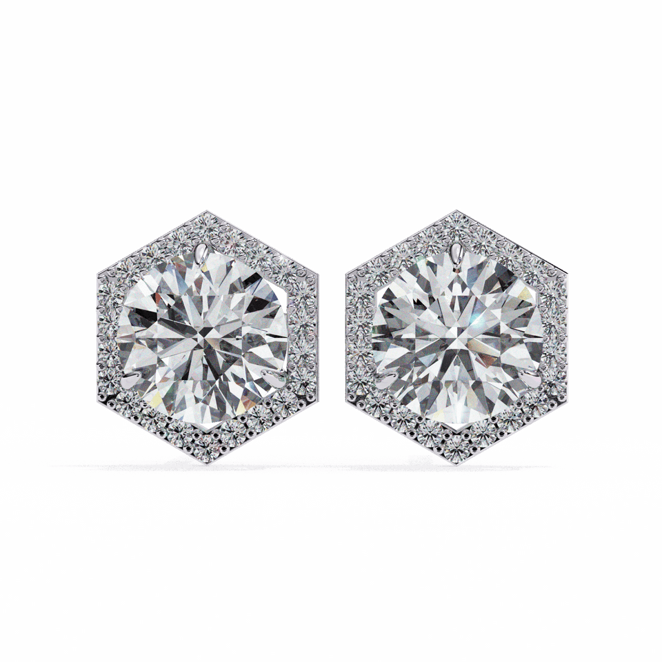 Round Hexagon Halo Stud Earrings