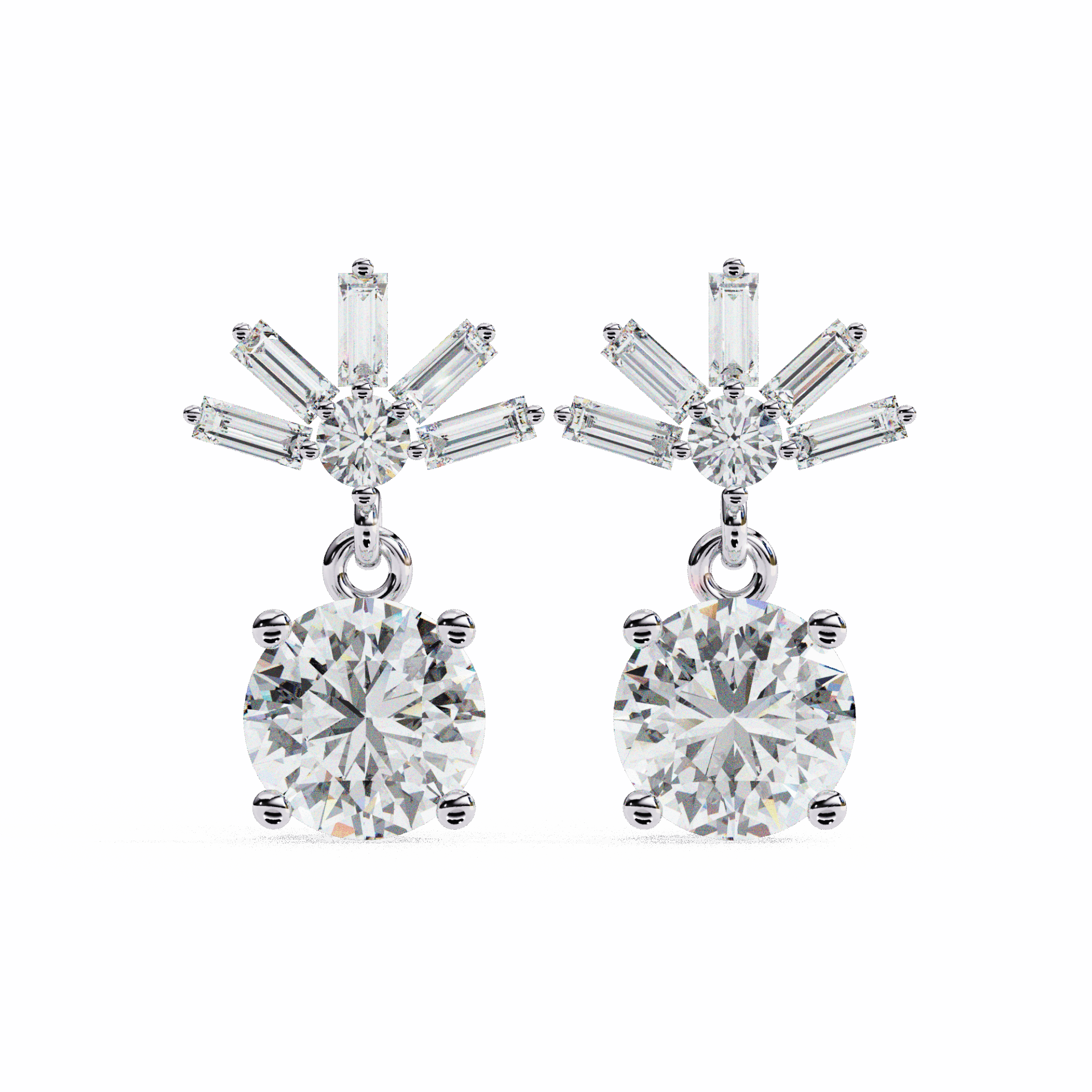 0.9 Carat Baguette & Round Drop Earrings in Moissanite | House of Estara