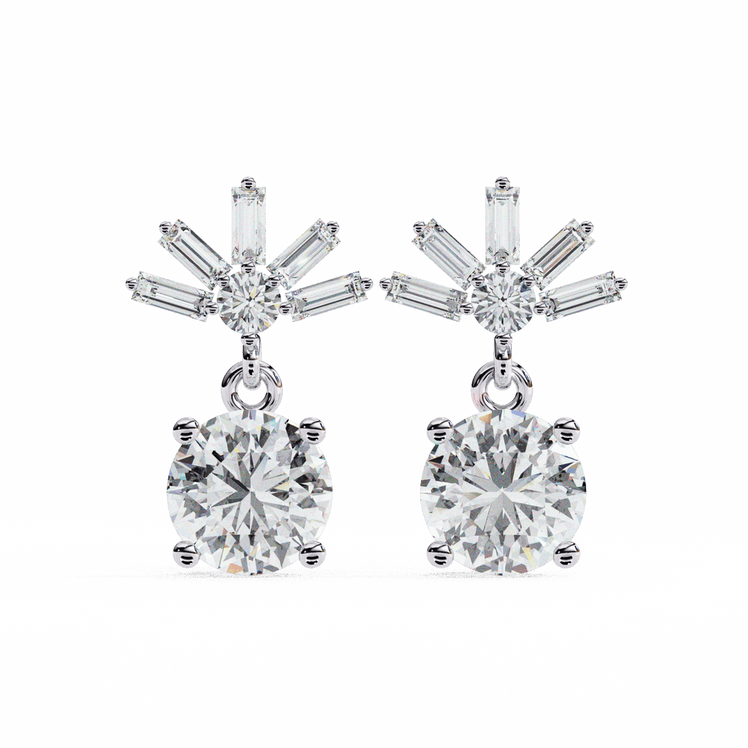 0.9 Carat Baguette & Round Drop Earrings in Moissanite | House of Estara