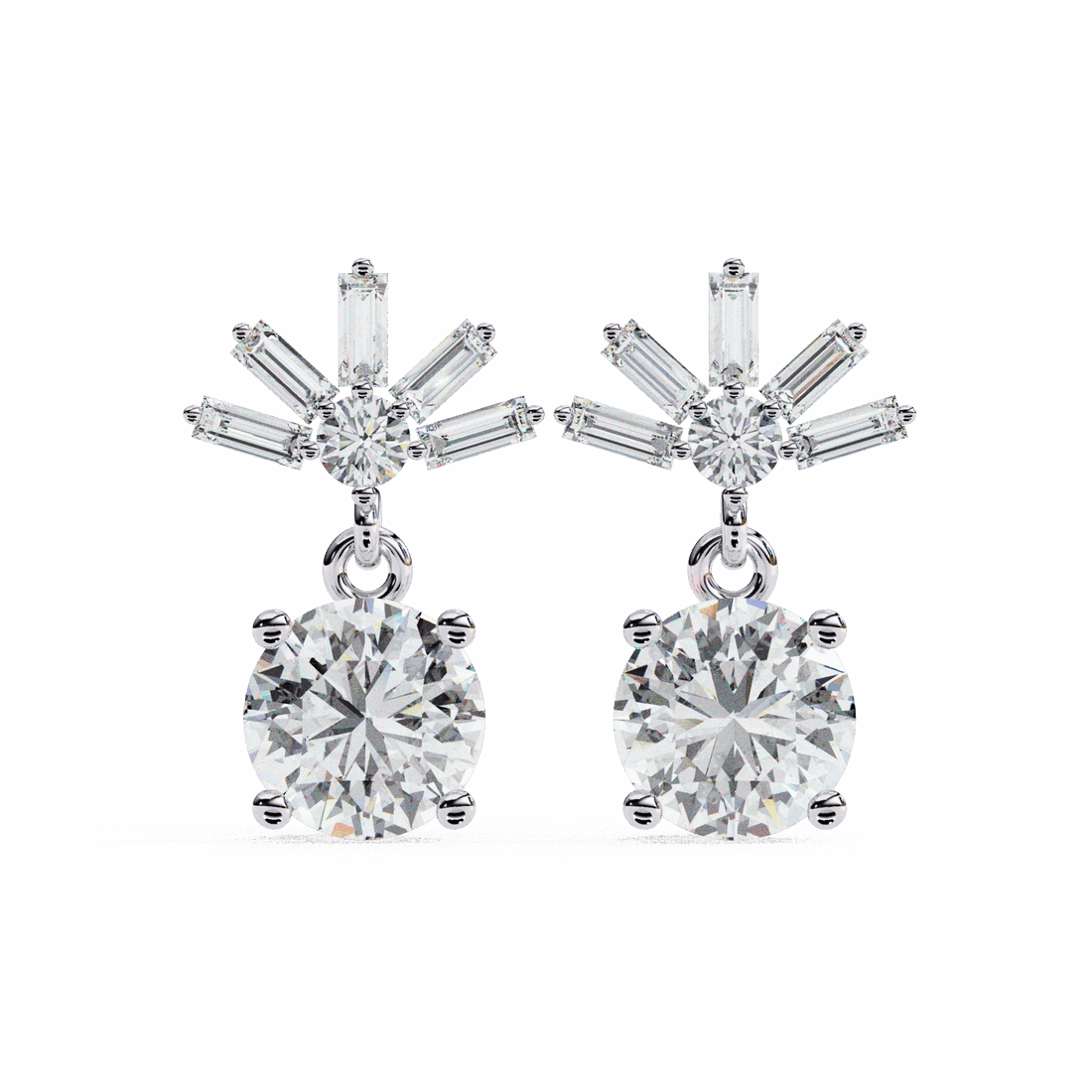 0.9 Carat Baguette & Round Drop Earrings in Moissanite | House of Estara