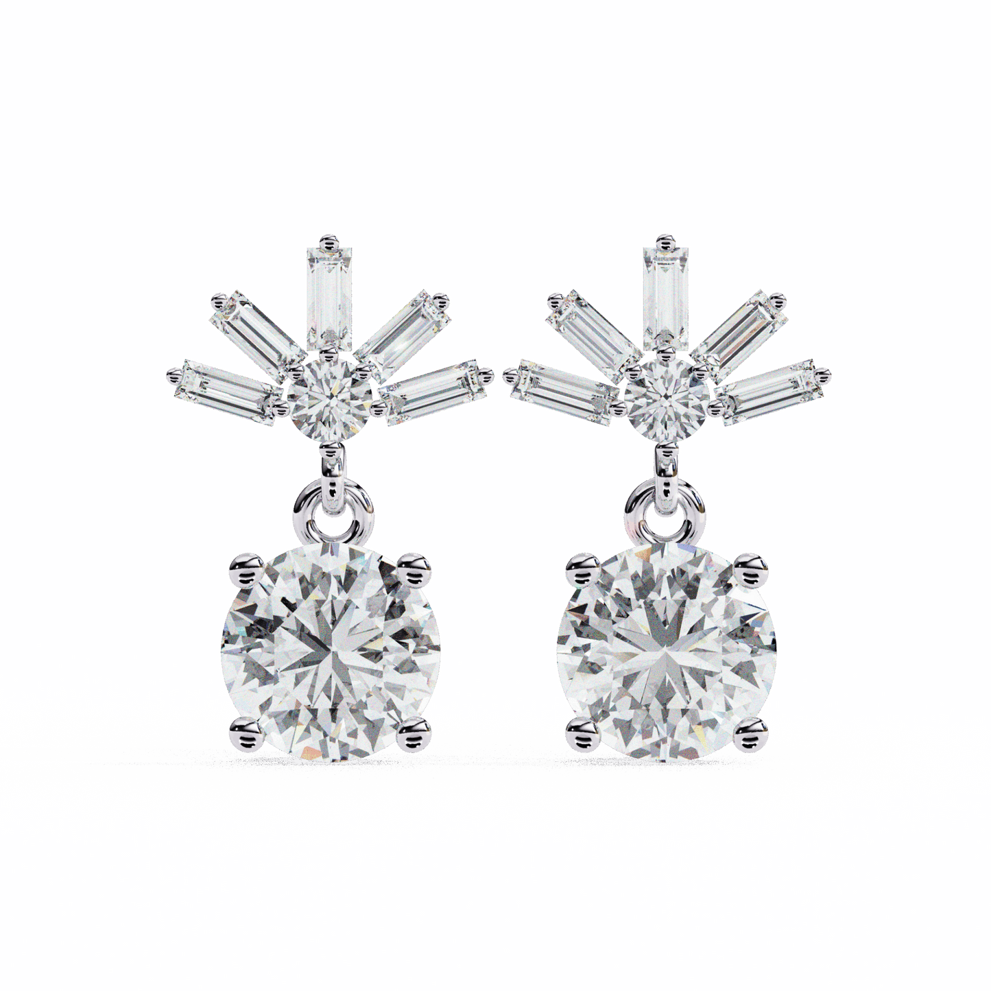 0.9 Carat Baguette & Round Drop Earrings in Moissanite | House of Estara