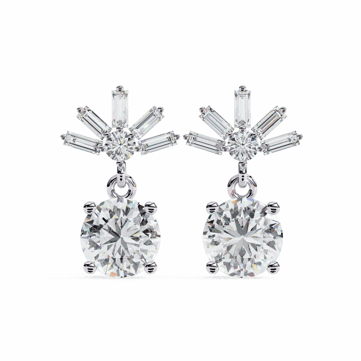 0.9 Carat Baguette & Round Drop Earrings in Moissanite | House of Estara